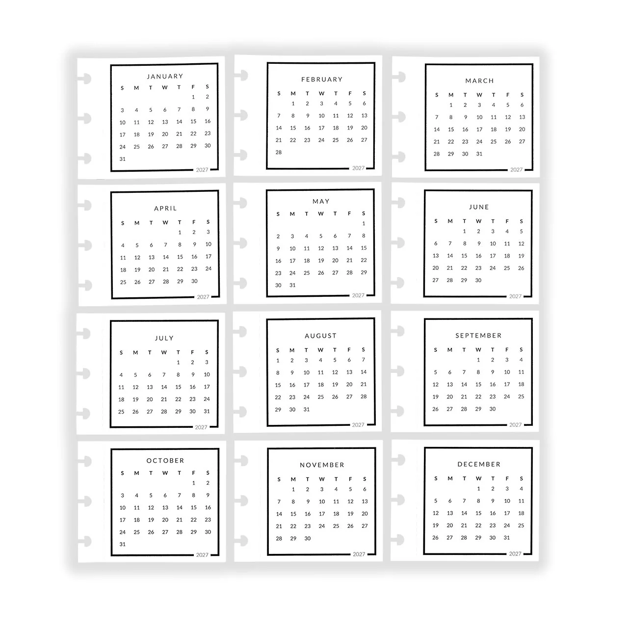 2027 Circa Mini Calendar Discbound Inserts (set of 12)