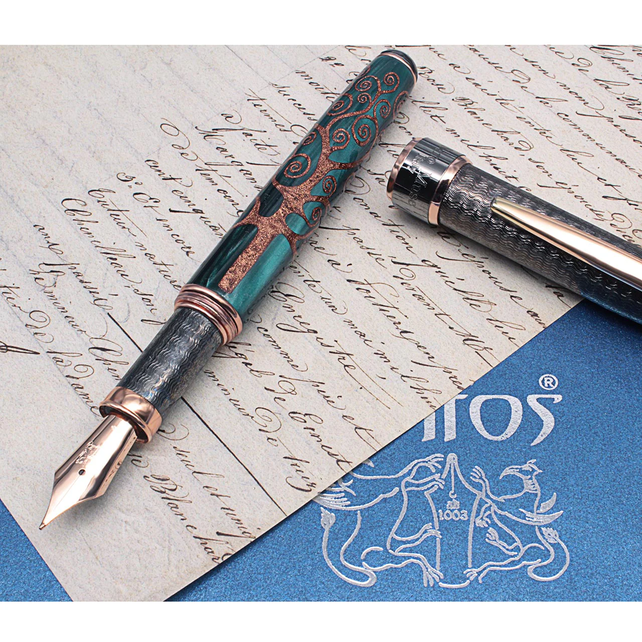Grifos Tree of Life Green and Rose Gold Fountain Pen - Image 4