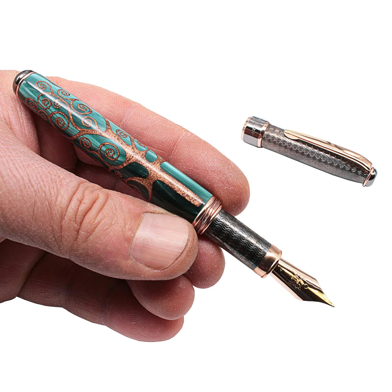 Grifos Tree of Life Green and Rose Gold Fountain Pen - Image 6
